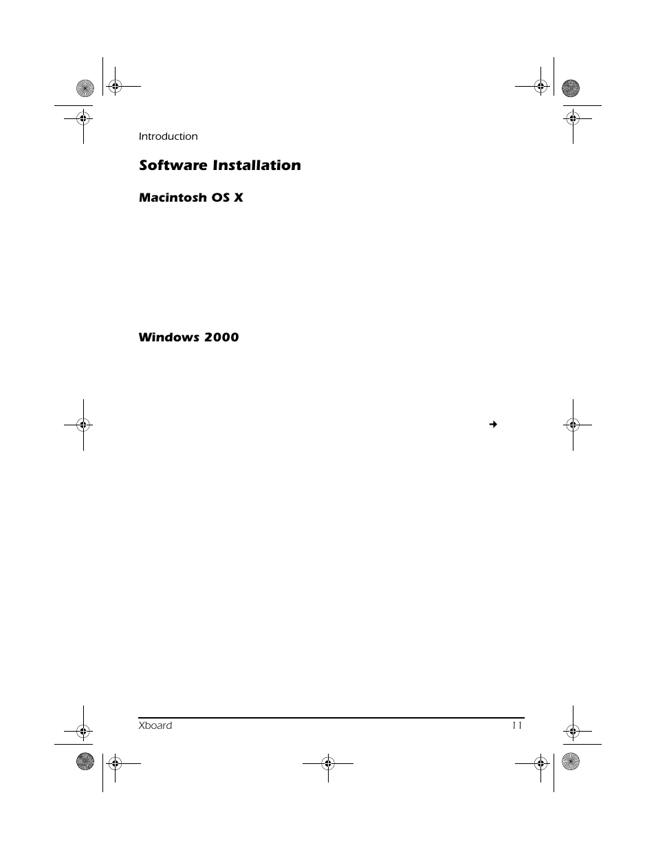 Software installation, Macintosh os x, Windows 2000 | Macintosh os x windows 2000 | CREATIVE X Board.book E-MU User Manual | Page 11 / 73