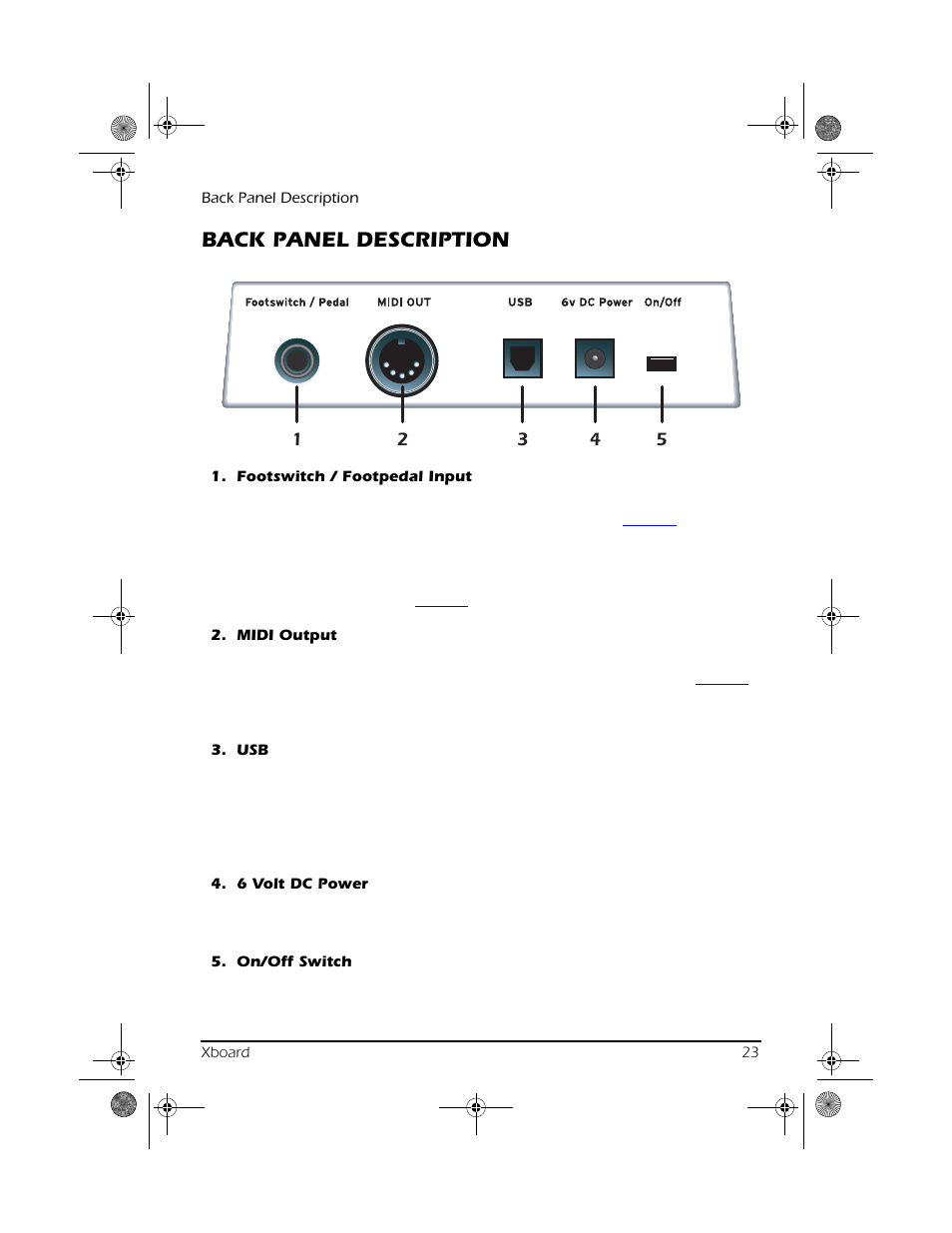 Back panel description | CREATIVE X Board.book E-MU User Manual | Page 23 / 73