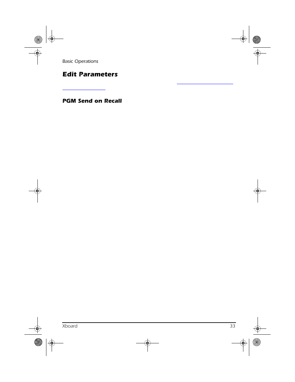 Edit parameters, Pgm send on recall | CREATIVE X Board.book E-MU User Manual | Page 33 / 73