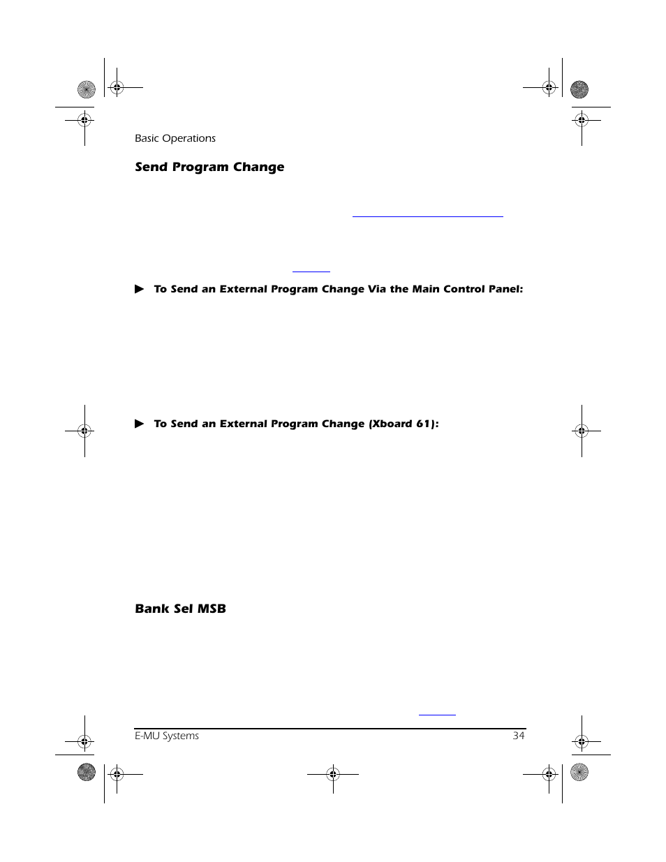 Send program change, Bank sel msb, Send program change bank sel msb | CREATIVE X Board.book E-MU User Manual | Page 34 / 73