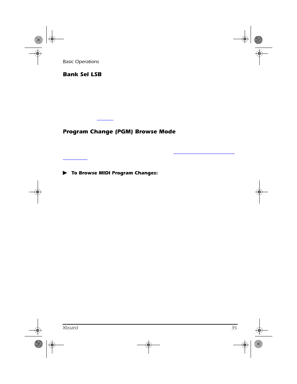 Bank sel lsb, Program change (pgm) browse mode, Bank sel lsb program change (pgm) browse mode | CREATIVE X Board.book E-MU User Manual | Page 35 / 73