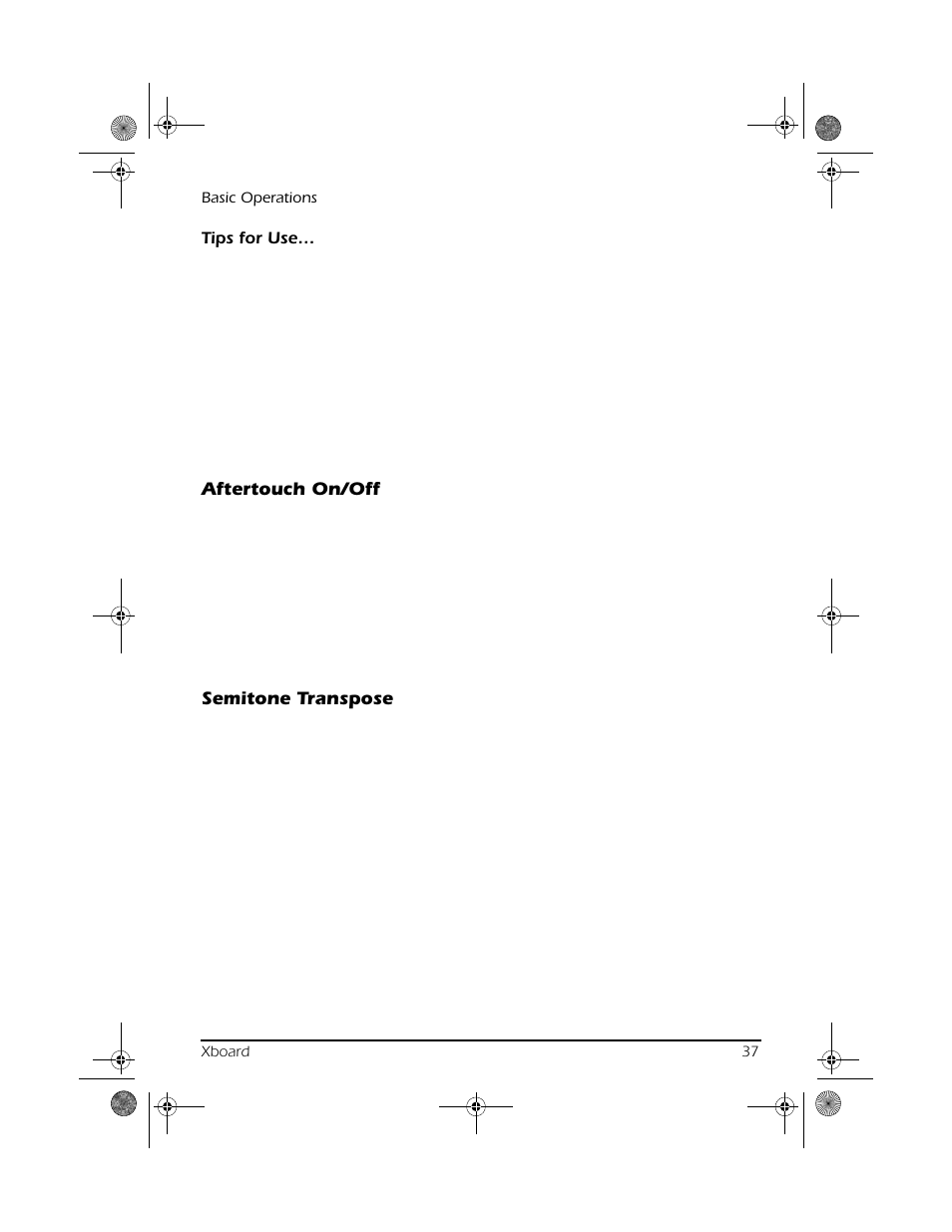Tips for use, Aftertouch on/off, Semitone transpose | Aftertouch on/off semitone transpose | CREATIVE X Board.book E-MU User Manual | Page 37 / 73