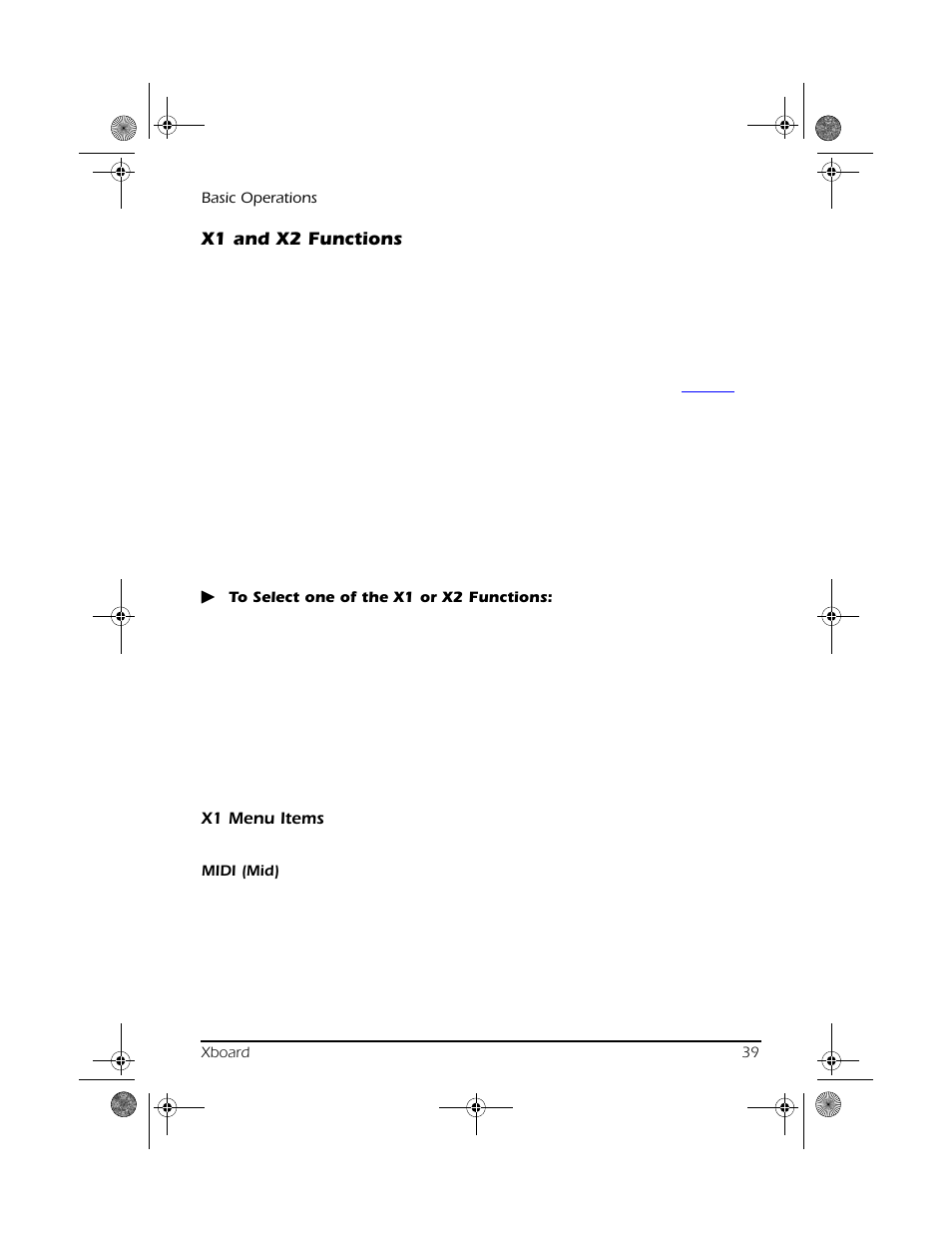 X1 and x2 functions, X1 menu items | CREATIVE X Board.book E-MU User Manual | Page 39 / 73