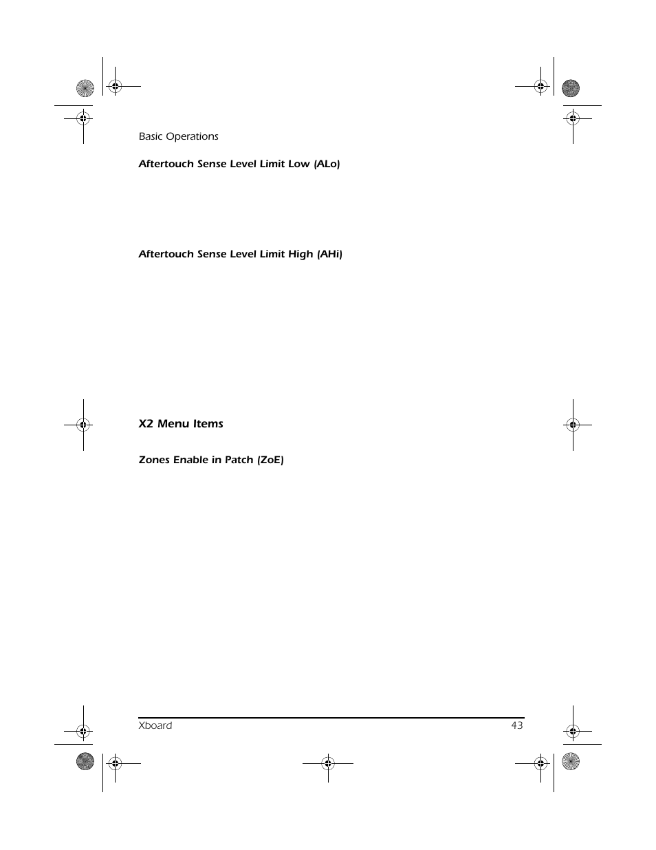 X2 menu items | CREATIVE X Board.book E-MU User Manual | Page 43 / 73