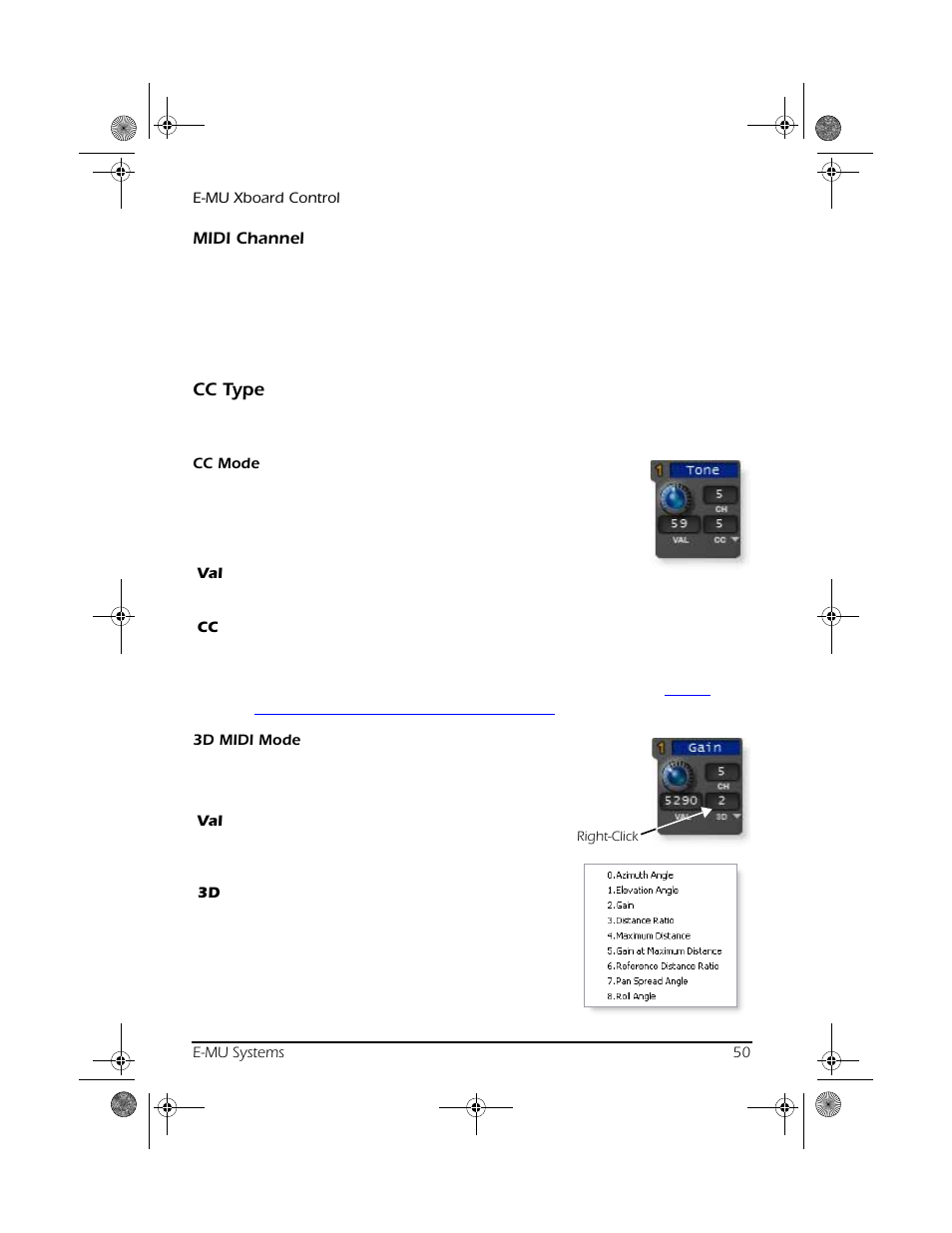 Midi channel, Cc type | CREATIVE X Board.book E-MU User Manual | Page 50 / 73