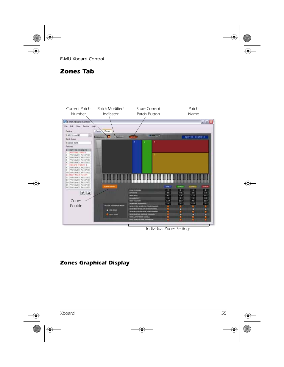 Zones tab, Zones graphical display | CREATIVE X Board.book E-MU User Manual | Page 55 / 73