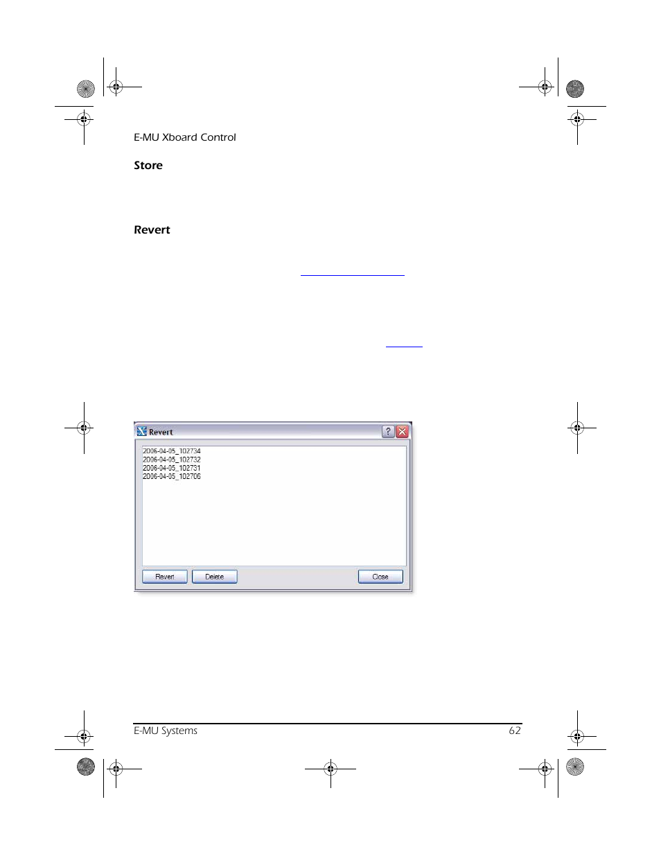 Store, Revert | CREATIVE X Board.book E-MU User Manual | Page 62 / 73