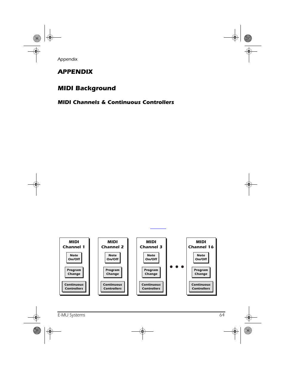 Appendix, Midi background, Midi channels & continuous controllers | Appendix midi background | CREATIVE X Board.book E-MU User Manual | Page 64 / 73
