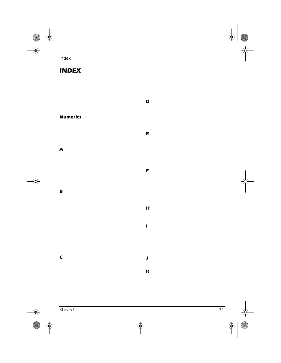 Index | CREATIVE X Board.book E-MU User Manual | Page 71 / 73