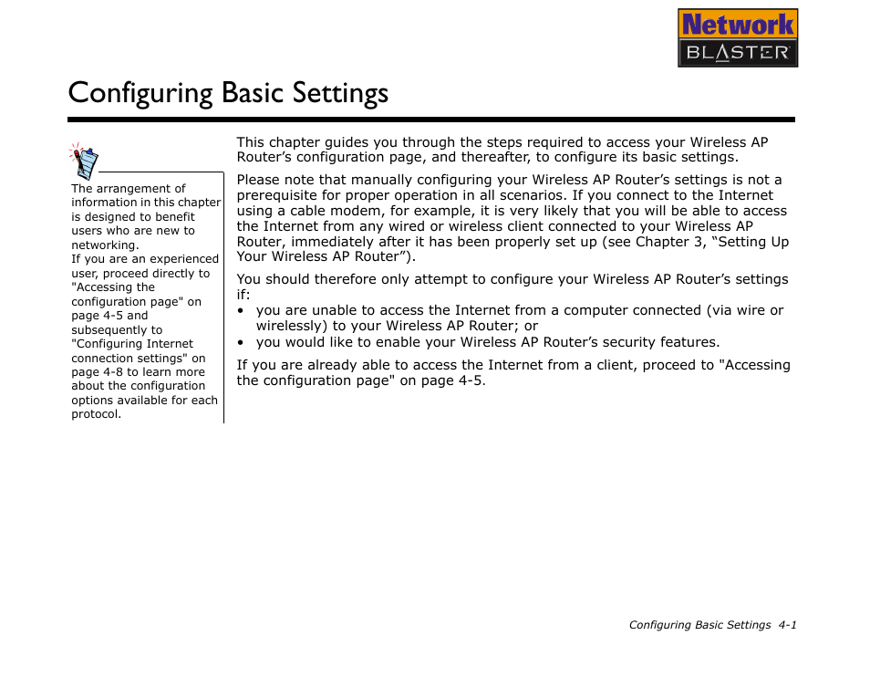 Configuring basic settings | CREATIVE Network Blaster Wireless Access Point Router CW2202 User Manual | Page 19 / 65