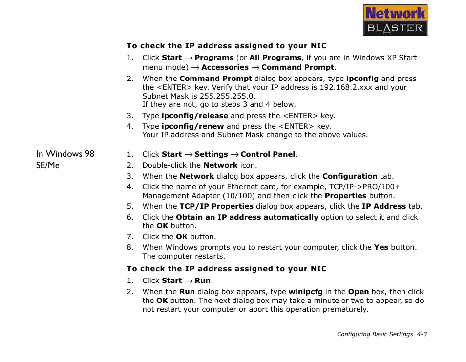In windows 98 se/me | CREATIVE Network Blaster Wireless Access Point Router CW2202 User Manual | Page 21 / 65