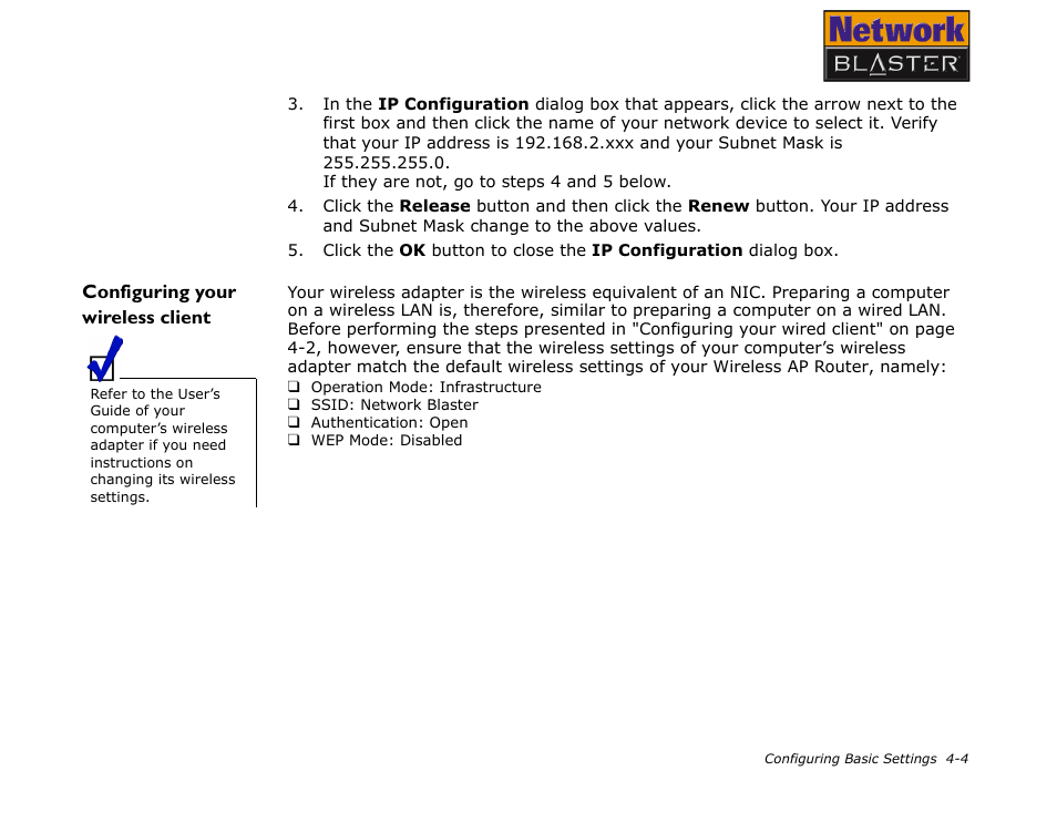 Configuring your wireless client, Configuring your wireless client -4, Eeding. see “configuring your wireless | CREATIVE Network Blaster Wireless Access Point Router CW2202 User Manual | Page 22 / 65
