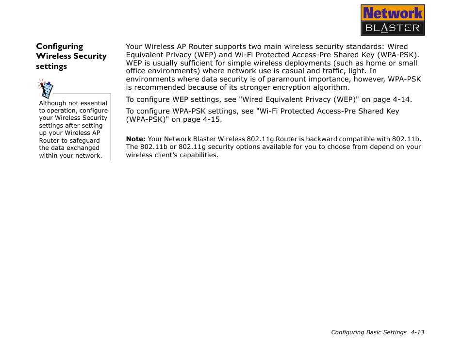 Configuring wireless security settings, Configuring wireless security settings -13 | CREATIVE Network Blaster Wireless Access Point Router CW2202 User Manual | Page 31 / 65