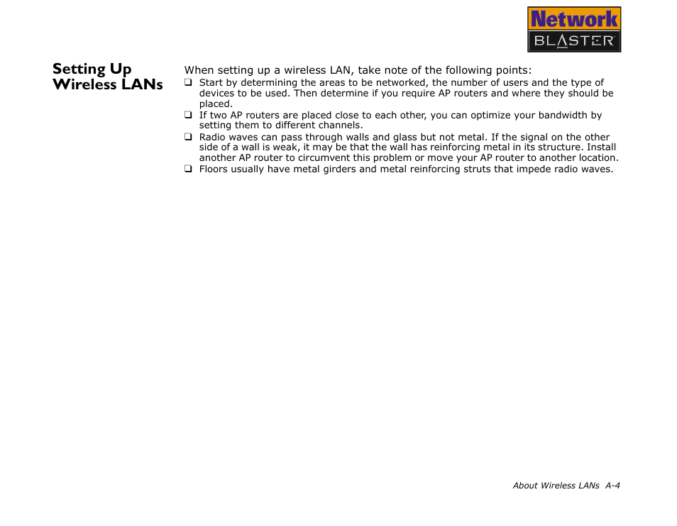 Setting up wireless lans | CREATIVE Network Blaster Wireless Access Point Router CW2202 User Manual | Page 47 / 65