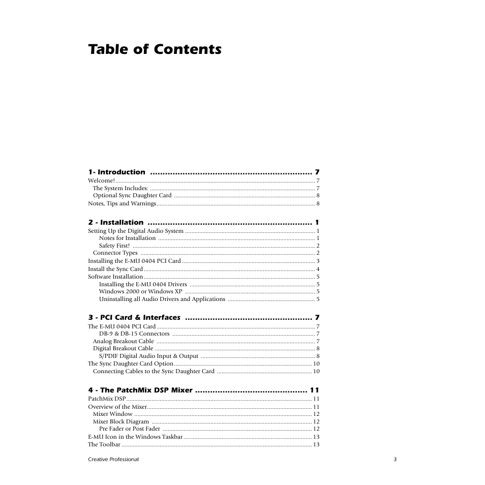 E-MU 0404 PCI User Manual | Page 3 / 96