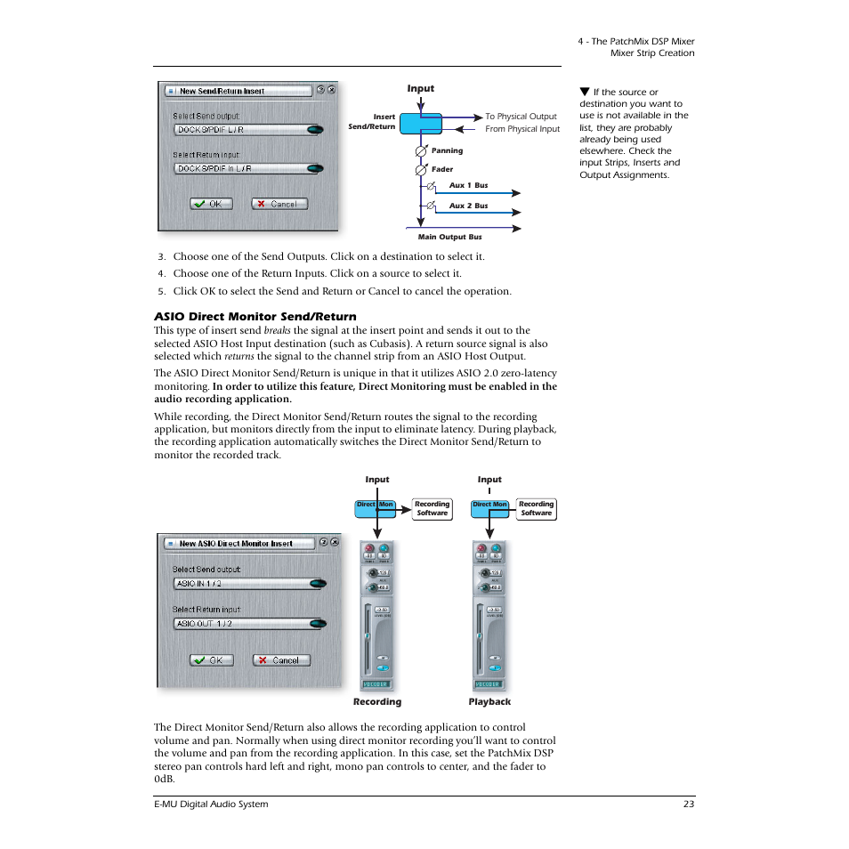 Asio direct monitor send/return | E-MU 0404 PCI User Manual | Page 31 / 96