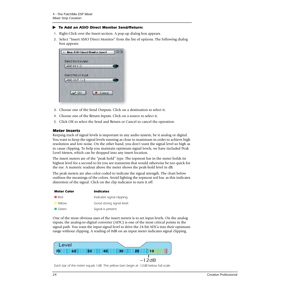 Meter inserts, See “meter inserts, Db level | E-MU 0404 PCI User Manual | Page 32 / 96