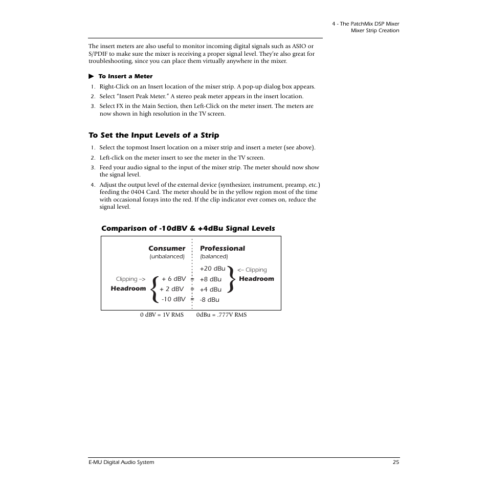 To set the input levels of a strip | E-MU 0404 PCI User Manual | Page 33 / 96