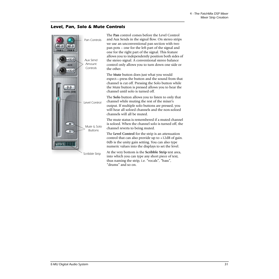 Level, pan, solo & mute controls | E-MU 0404 PCI User Manual | Page 39 / 96
