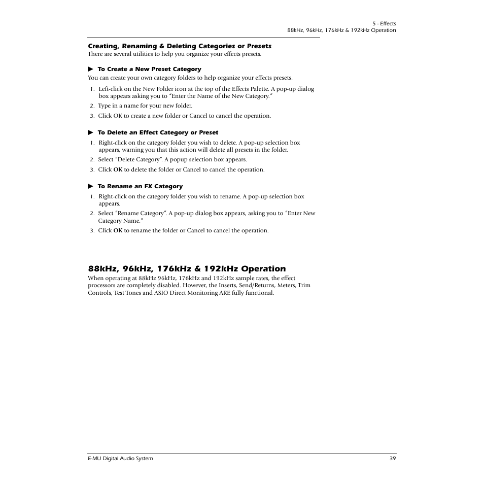 88khz, 96khz, 176khz & 192khz operation | E-MU 0404 PCI User Manual | Page 47 / 96