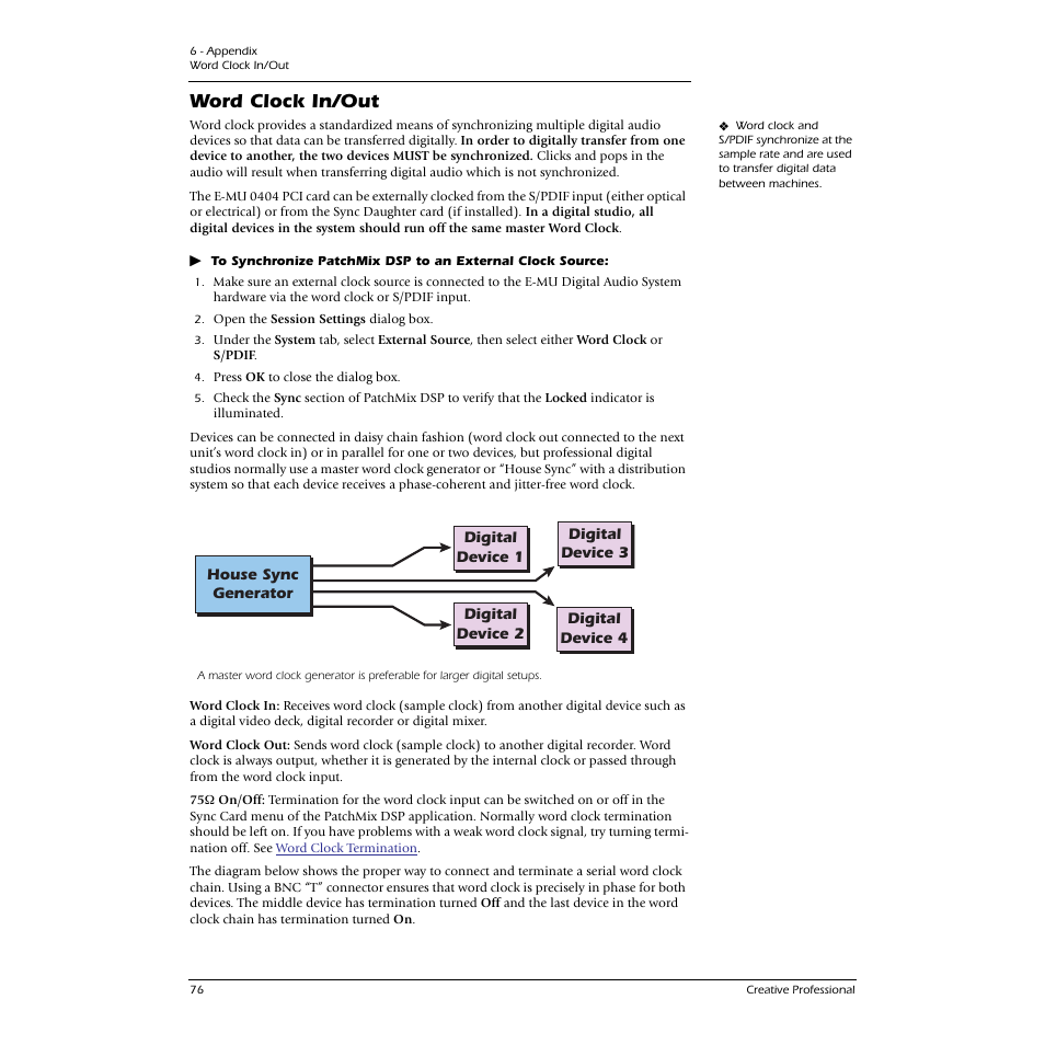 Word clock in/out | E-MU 0404 PCI User Manual | Page 84 / 96