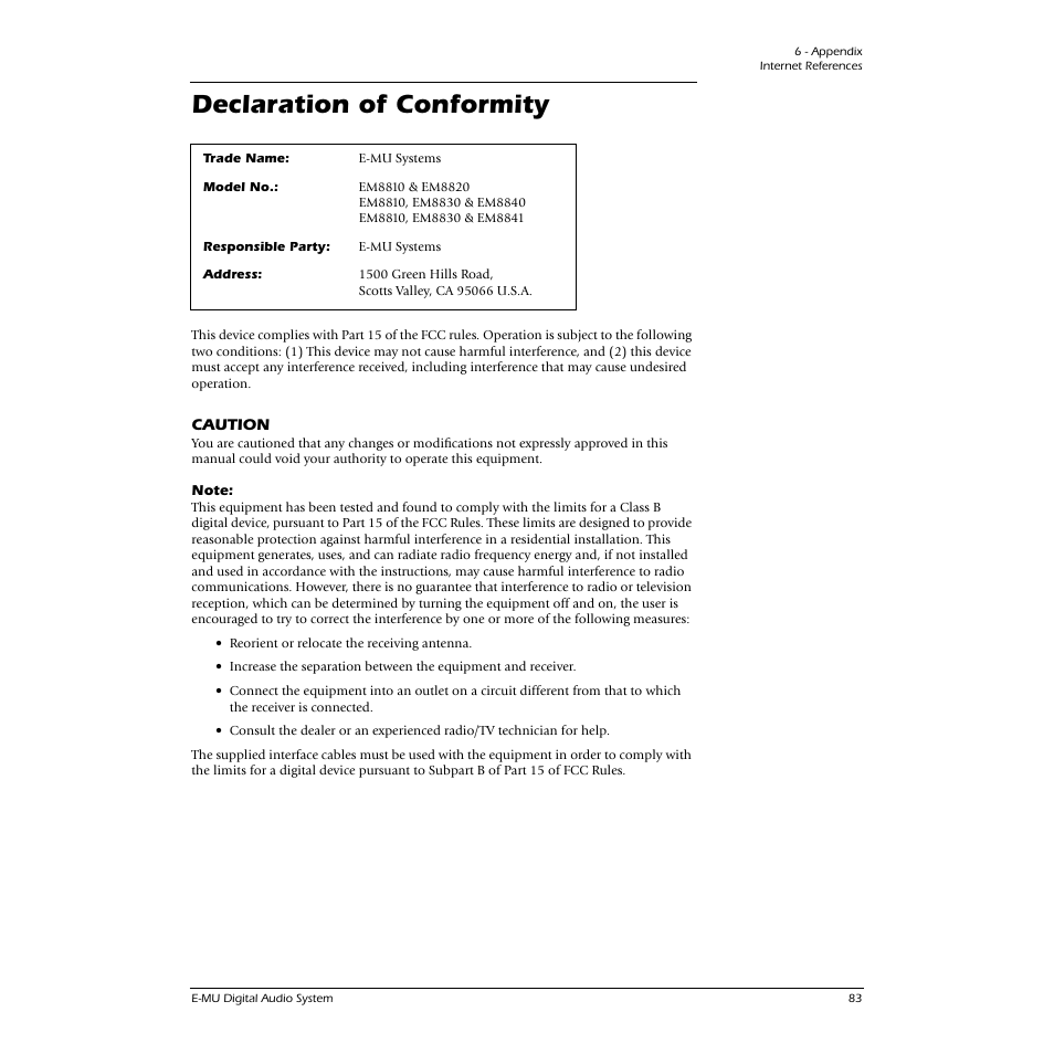 Declaration of conformity | E-MU 0404 PCI User Manual | Page 91 / 96