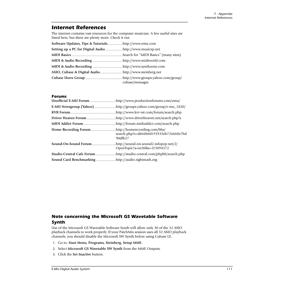 Internet references, Forums | CREATIVE 1212M User Manual | Page 111 / 120