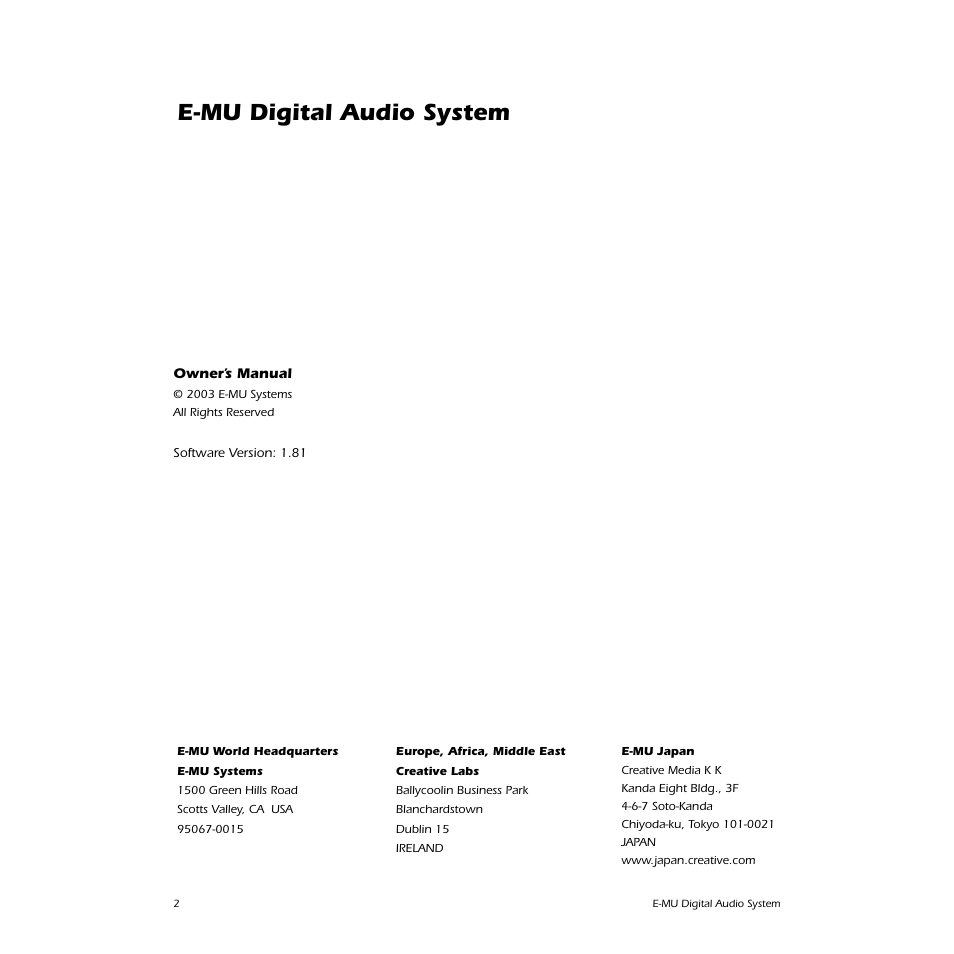 E-mu digital audio system | CREATIVE 1212M User Manual | Page 2 / 120