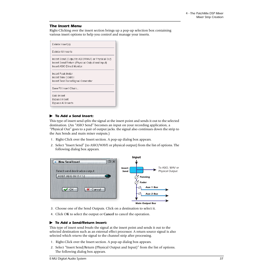 The insert menu, See “to add a send insert | CREATIVE 1212M User Manual | Page 37 / 120