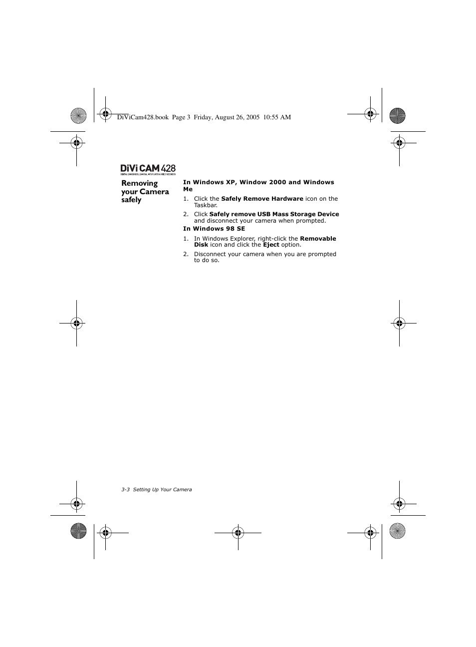 Removing your camera safely | CREATIVE Divi Cam 428 User Manual | Page 18 / 36