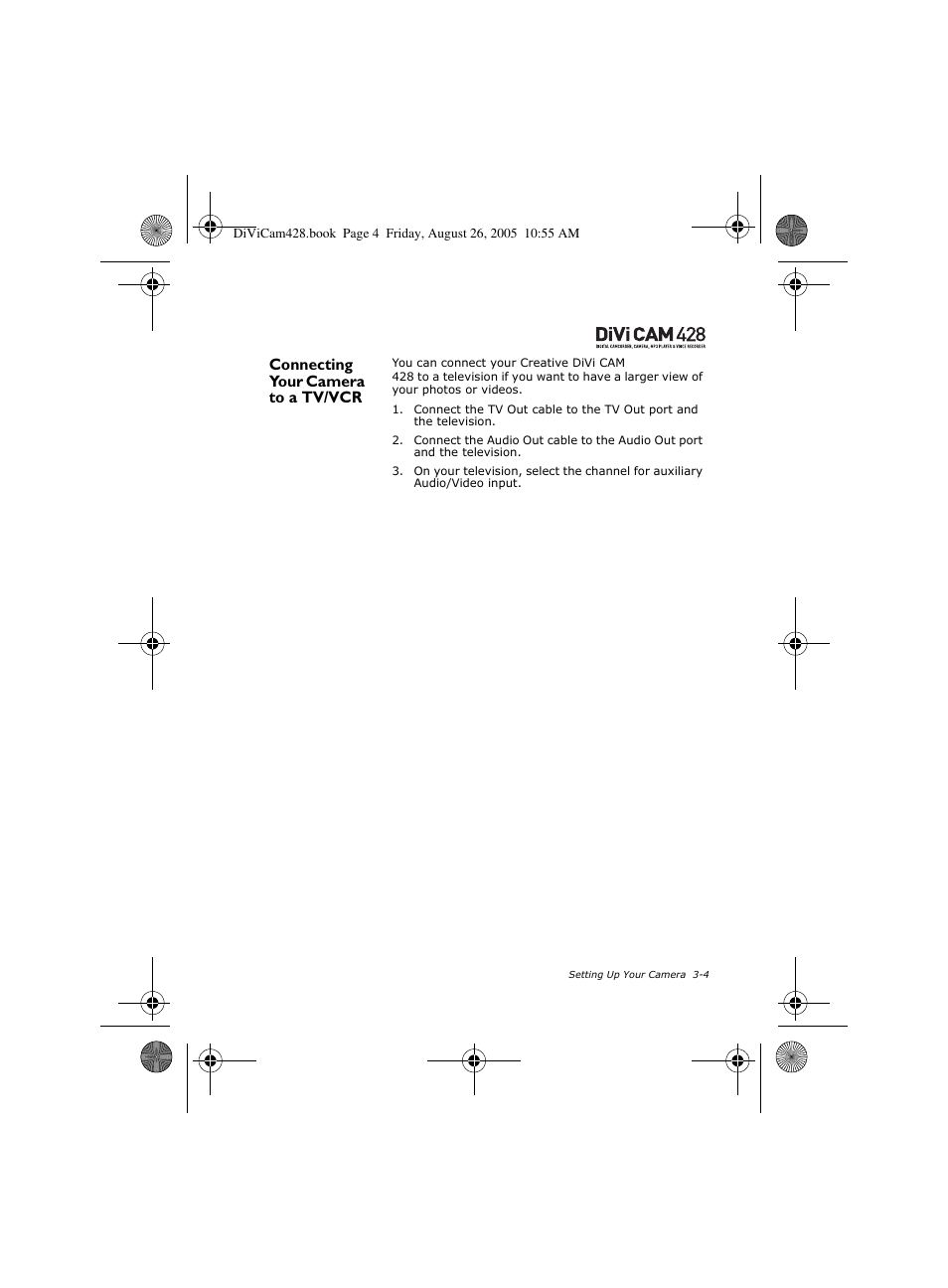 Connecting your camera to a tv/vcr | CREATIVE Divi Cam 428 User Manual | Page 19 / 36
