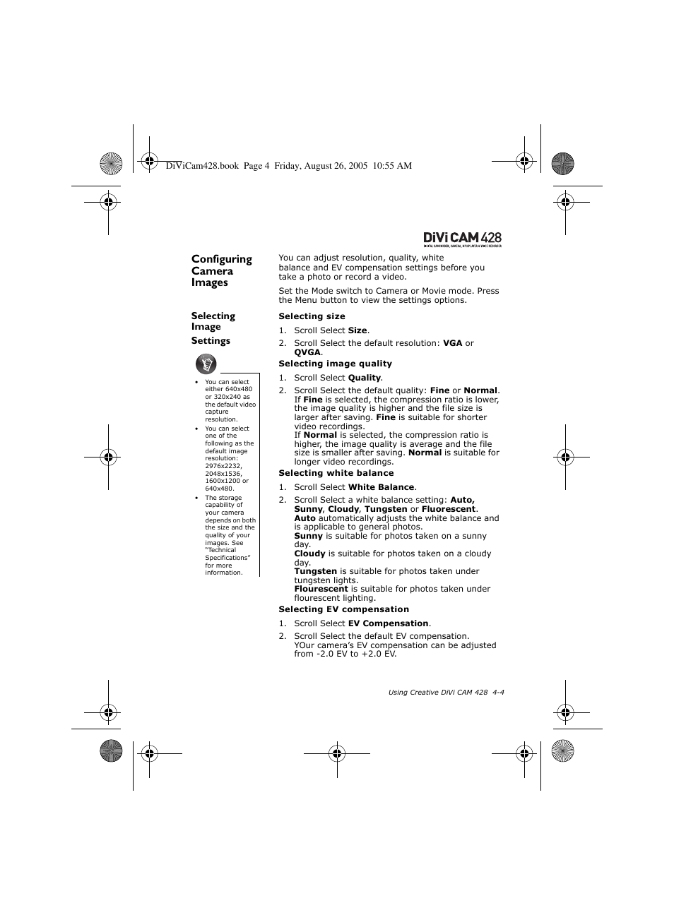 Configuring camera images | CREATIVE Divi Cam 428 User Manual | Page 23 / 36
