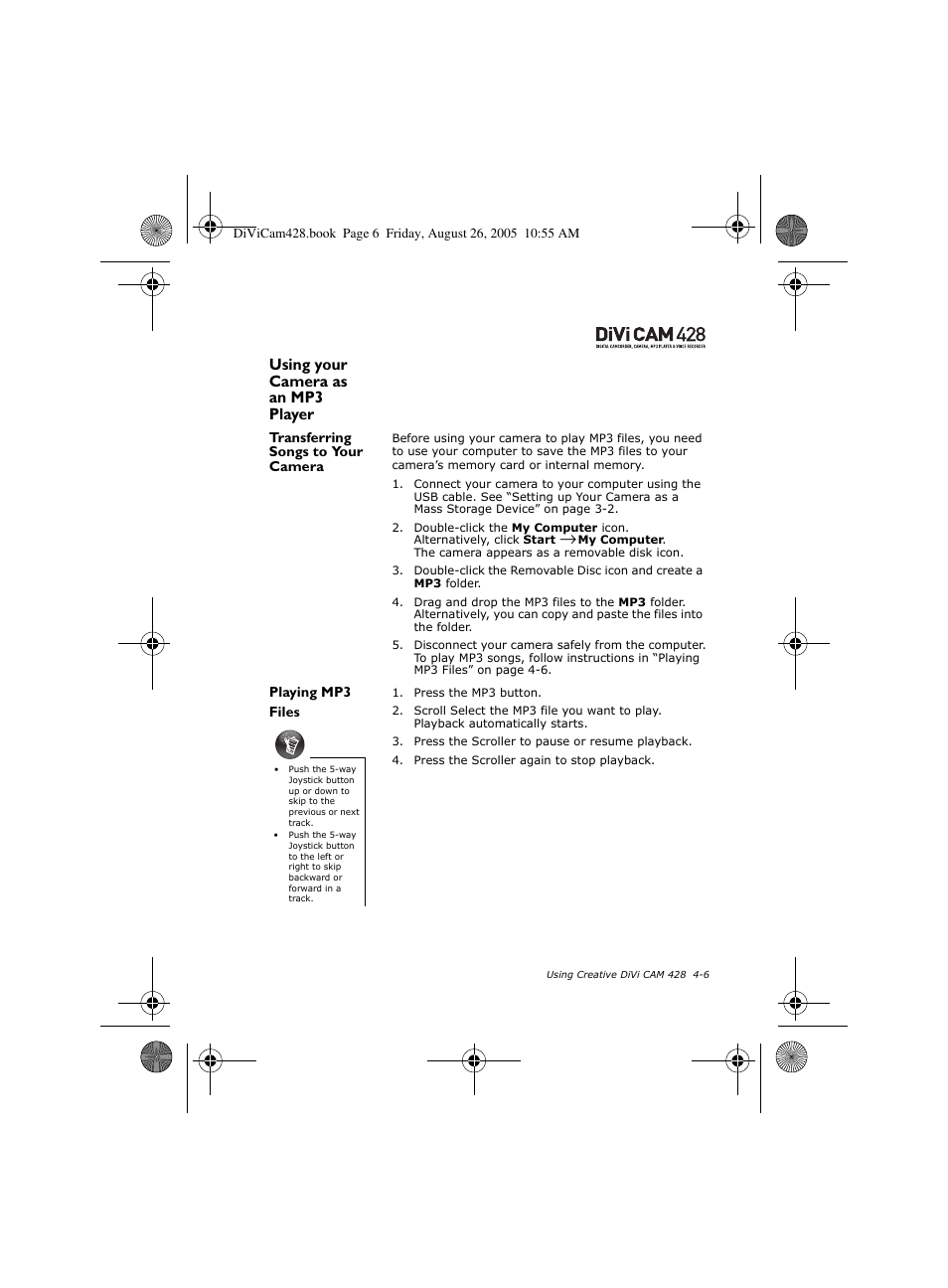 Using your camera as an mp3 player | CREATIVE Divi Cam 428 User Manual | Page 25 / 36