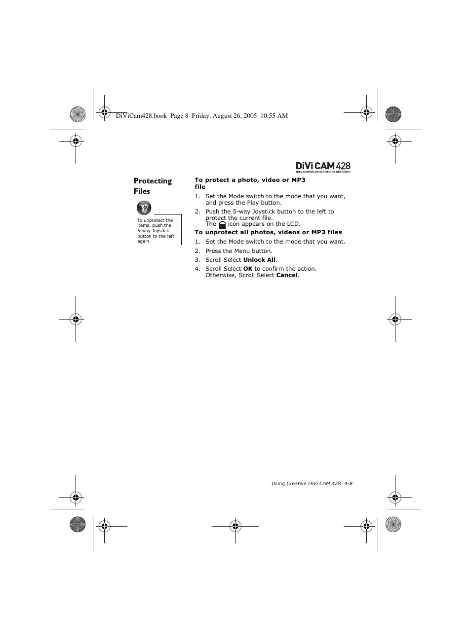 Protecting files | CREATIVE Divi Cam 428 User Manual | Page 27 / 36