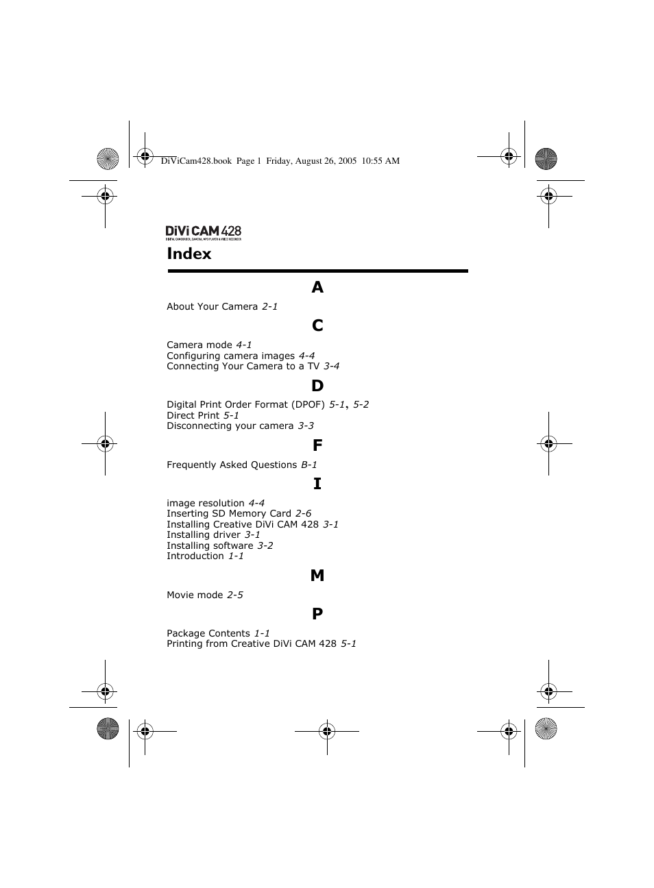 Index | CREATIVE Divi Cam 428 User Manual | Page 34 / 36