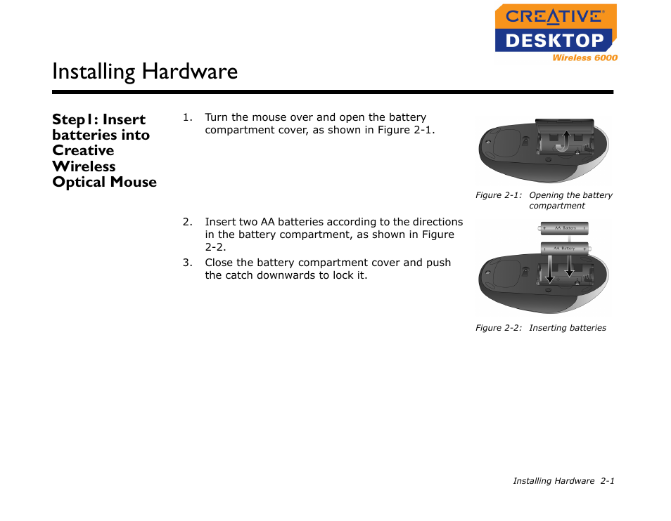Installing hardware | CREATIVE Desktop Wireless 6000 User Manual | Page 16 / 35