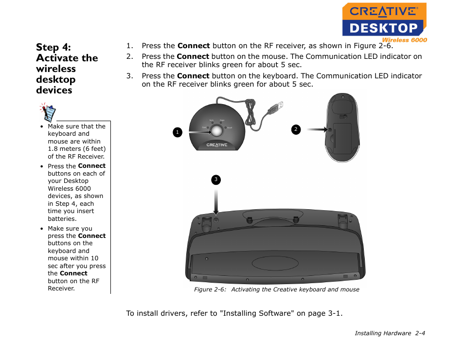 Step 4: activate the wireless desktop devices, Step 4: activate the wireless desktop devices -4 | CREATIVE Desktop Wireless 6000 User Manual | Page 19 / 35
