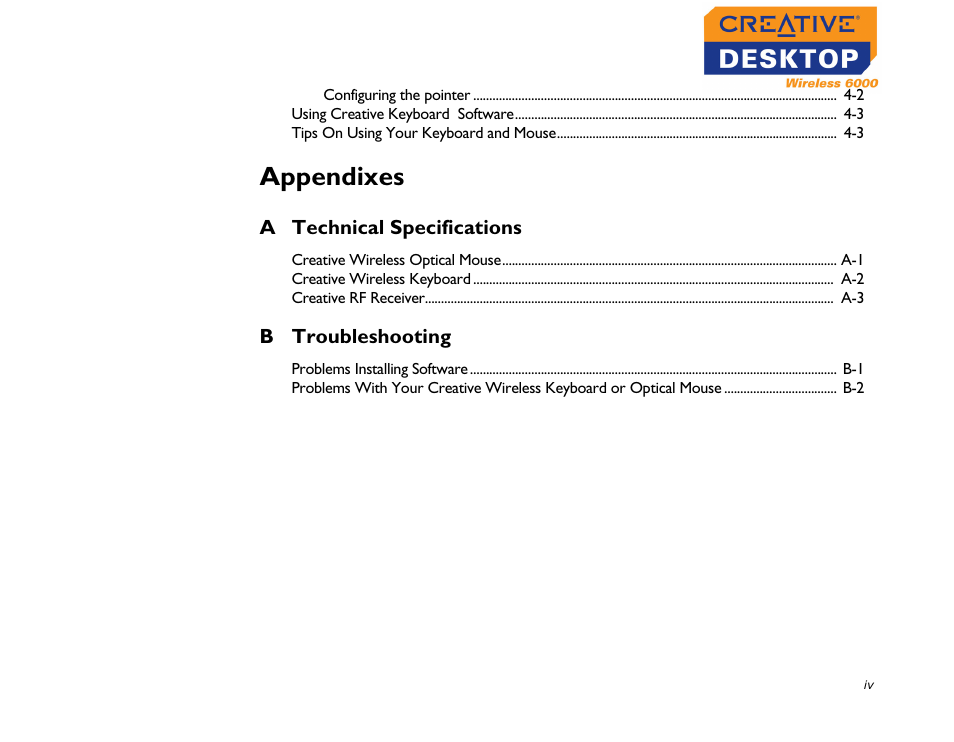 Appendixes | CREATIVE Desktop Wireless 6000 User Manual | Page 5 / 35