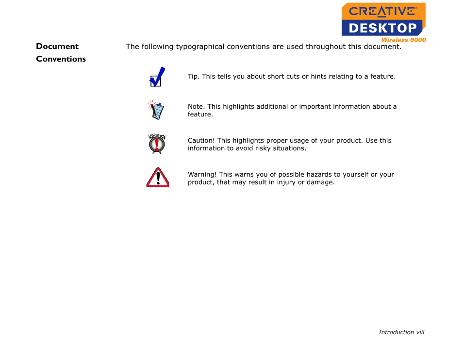 Document conventions | CREATIVE Desktop Wireless 6000 User Manual | Page 9 / 35