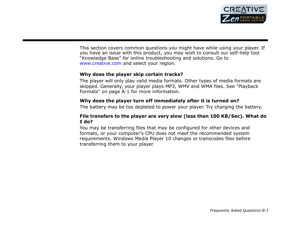 Usage, Frequently asked questions | CREATIVE Zen Portable Media Center User Manual | Page 46 / 53