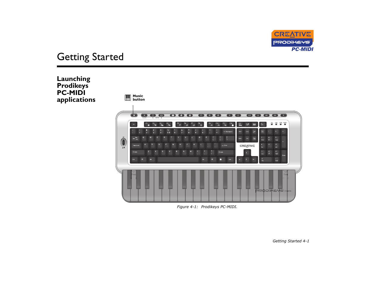 Launching prodikeys pcmidi applications, Launching prodikeys pc-midi applications -1, Getting started | Launching prodikeys pc-midi applications | CREATIVE Prodikeys PC-MIDI PC-MIDI User Manual | Page 16 / 25