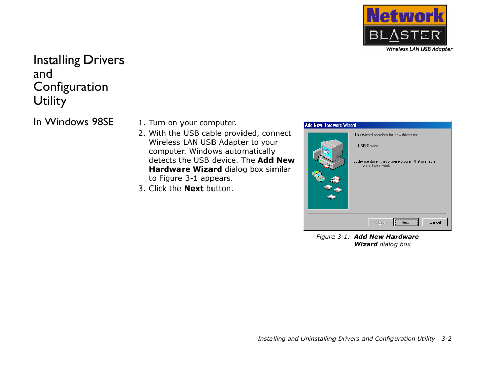 Installing drivers and configuration utility, In windows 98se, Installing drivers and configuration utility -2 | In windows 98se -2 | CREATIVE 2030 User Manual | Page 22 / 96