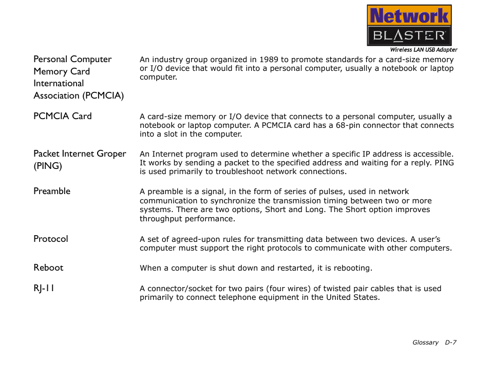 Pcmcia card, Packet internet groper (ping), Preamble | Protocol, Reboot, Rj-11 | CREATIVE 2030 User Manual | Page 86 / 96