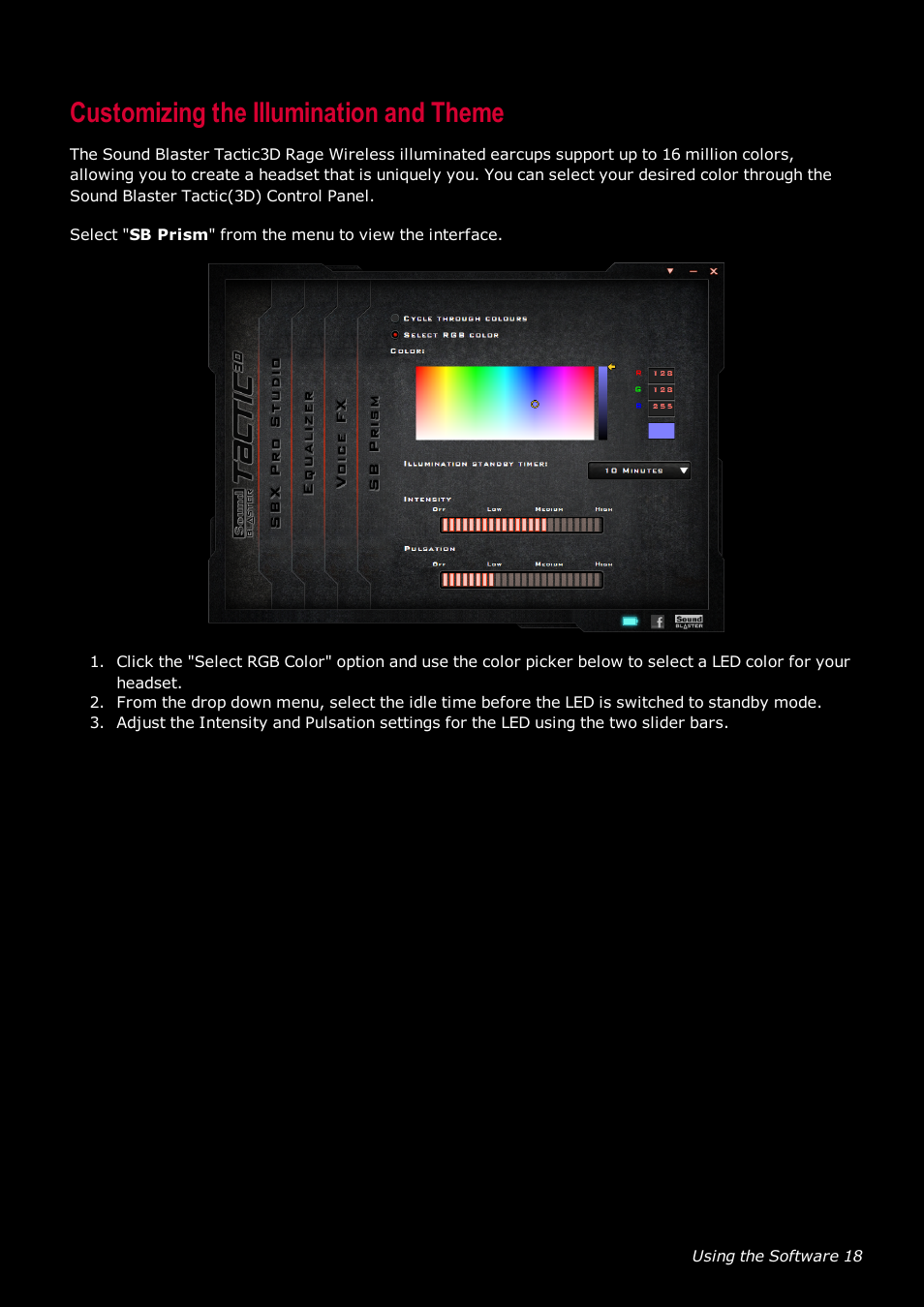 Customizing the illumination and theme | CREATIVE SoundBlaster Tactic 3D Rage GH0220A User Manual | Page 19 / 31