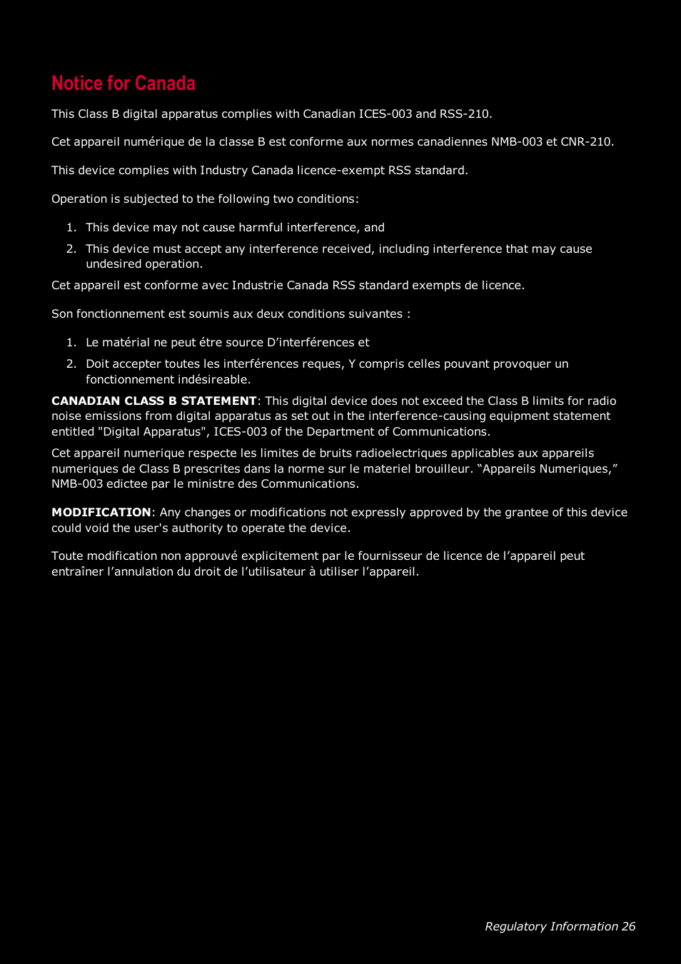 Notice for canada | CREATIVE SoundBlaster Tactic 3D Rage GH0220A User Manual | Page 27 / 31