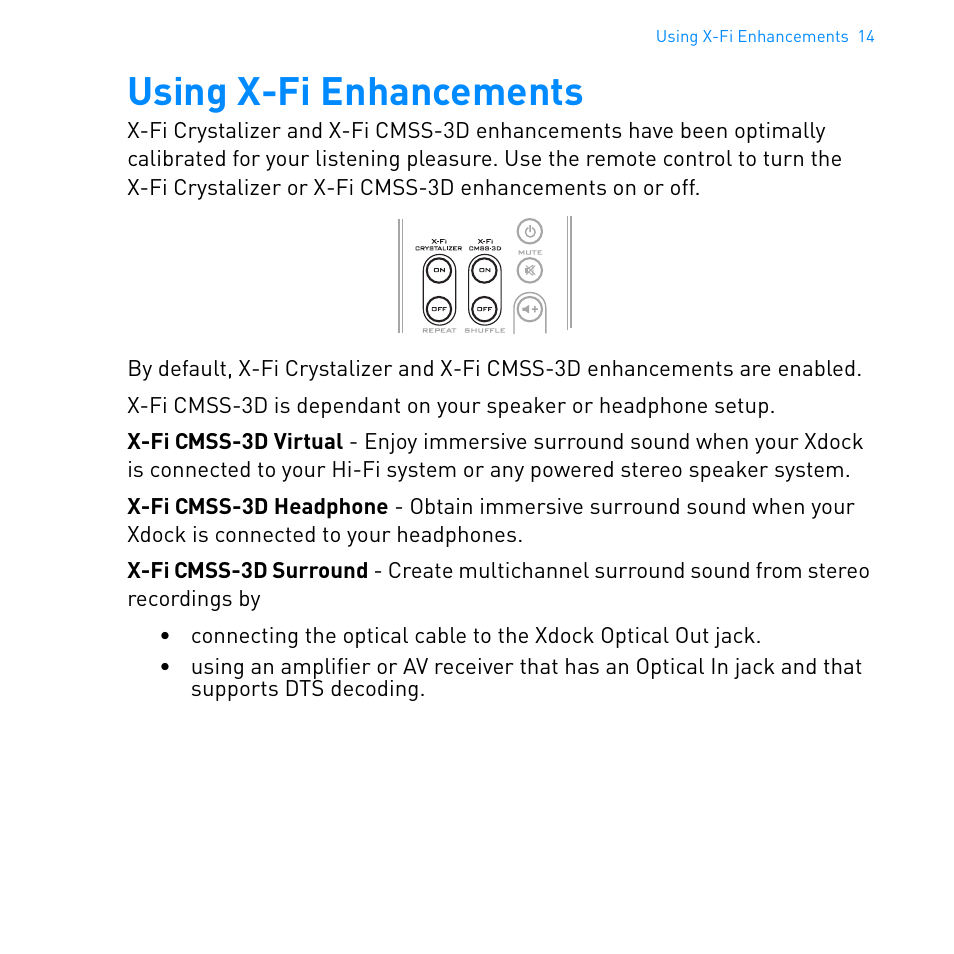 Using x-fi enhancements | CREATIVE Ipod Xdock User Manual | Page 15 / 25
