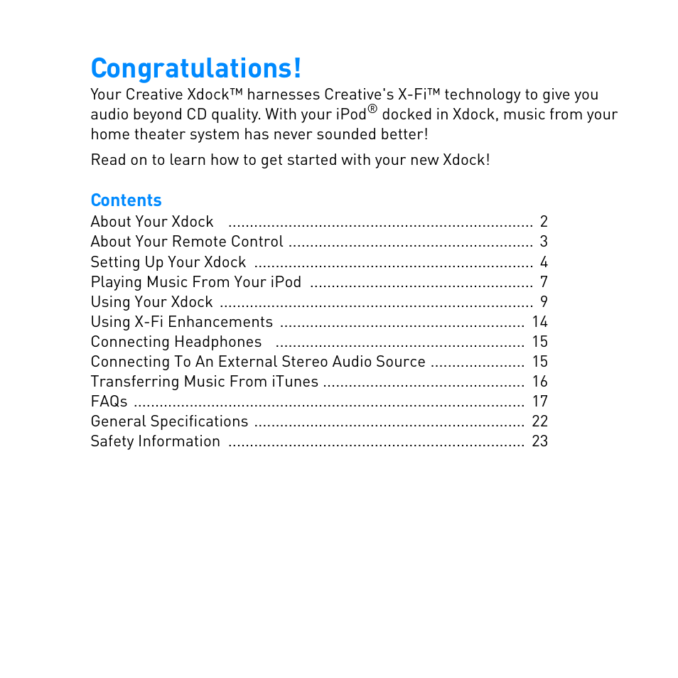 CREATIVE Ipod Xdock User Manual | Page 2 / 25