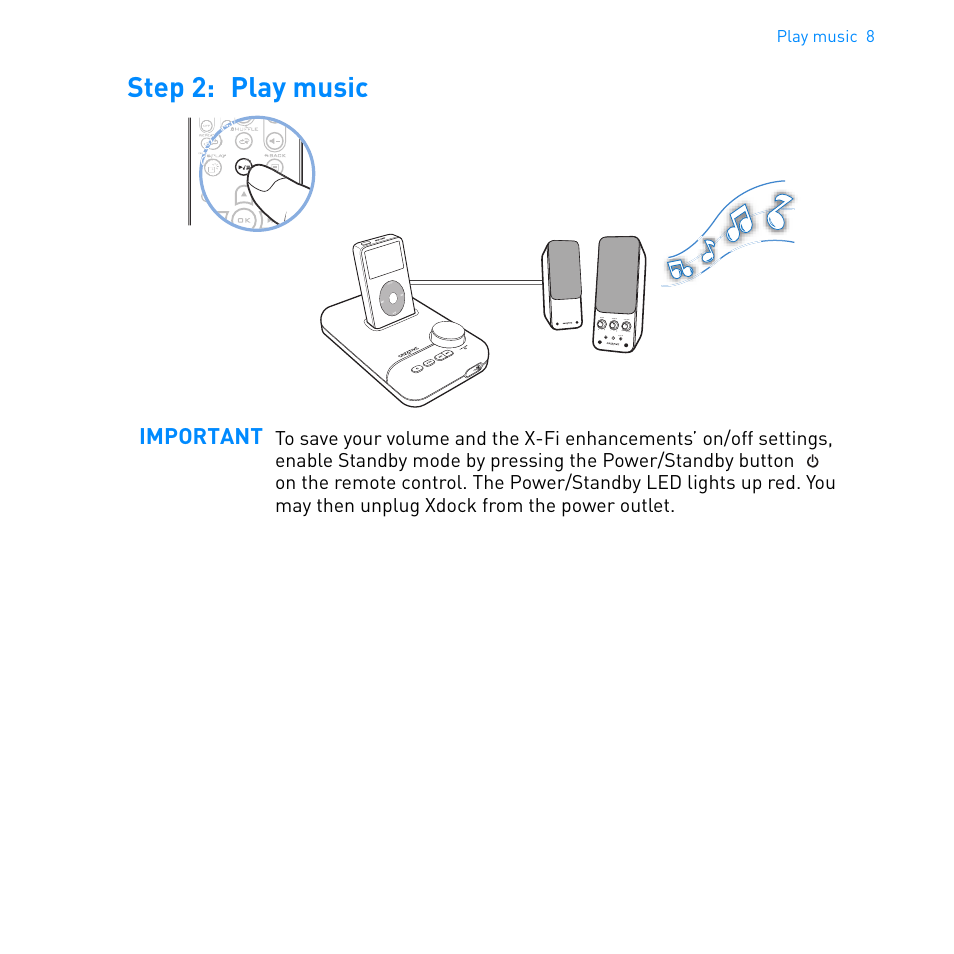 Step 2: play music, Important | CREATIVE Ipod Xdock User Manual | Page 9 / 25