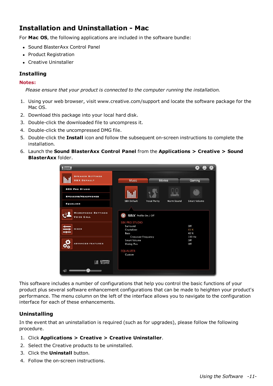 Installation and uninstallation - mac | CREATIVE Sound Blaster AXX SB1380 User Manual | Page 12 / 28