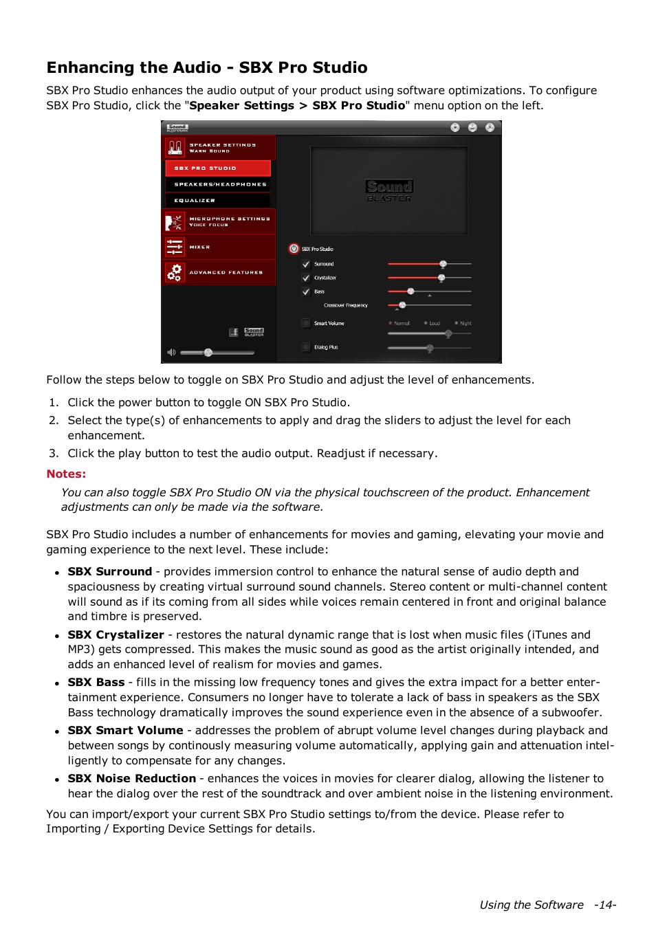 Enhancing the audio - sbx pro studio | CREATIVE Sound Blaster AXX SB1380 User Manual | Page 15 / 28
